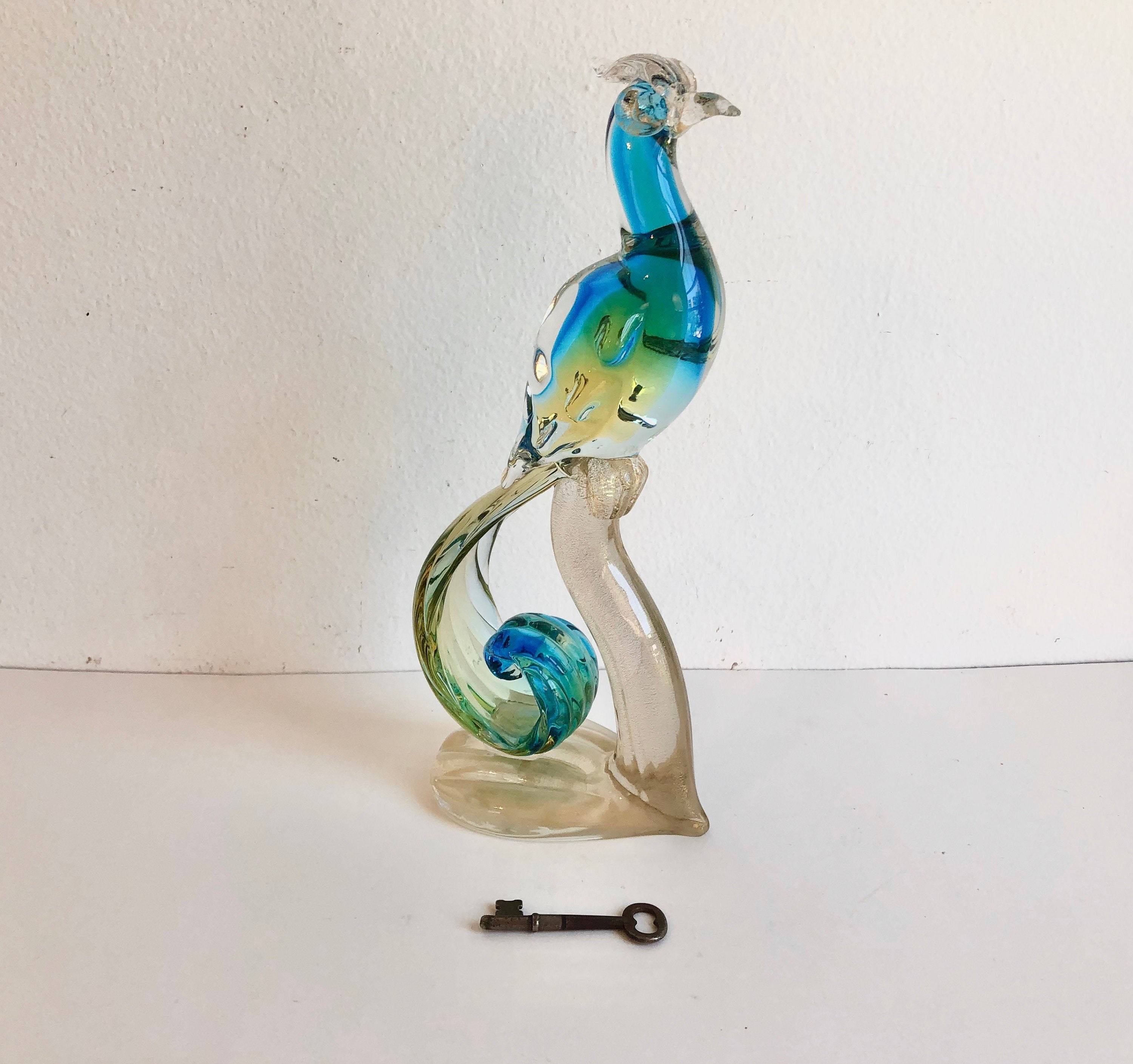 Blue Peacock Blown Glass Ornament 3 1/2” Round — Conway Glass