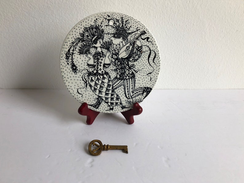Vintage Bjorn Wiinblad ceramic plaque Maskerade Februar from Nymolle Denmark engagement gift trivetcollector/'s item