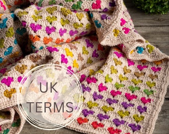 CROCHET PATTERN Heart Blanket UK terminology / Easy Beginner Blanket Pattern / Unique Baby Afghan Tutorial