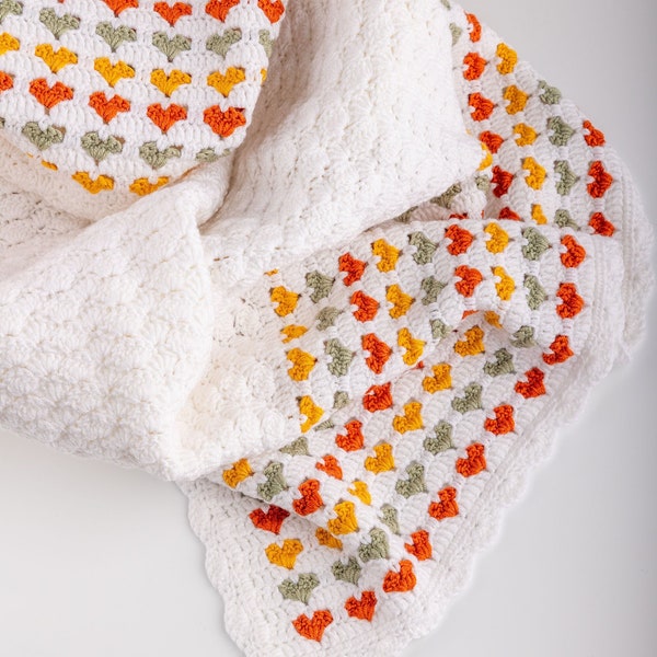 Crochet Baby Heart Blanket Pattern. Valentines Gift Rainbow Heart Stripes Afghan Pattern. Modern Love Heart Throw Blanket