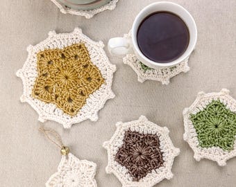 Crochet Star Coasters Pattern, Rustic Christmas Ornaments, Easy Farmhouse Style Decoration (English US PDF)