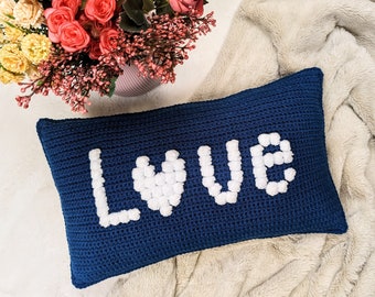 Crochet Pattern LOVE Pillow Valentine's Day Gift. Easy Beginner Small Rectangle Bobble Throw Cushion. Romantic Home Decoration Pillowcase.