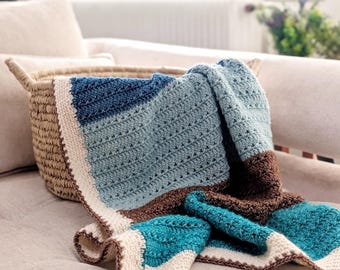 Crochet Blanket Pattern. Easy Color Block Beginner Textured Throw Afghan (English US PDF Pattern)