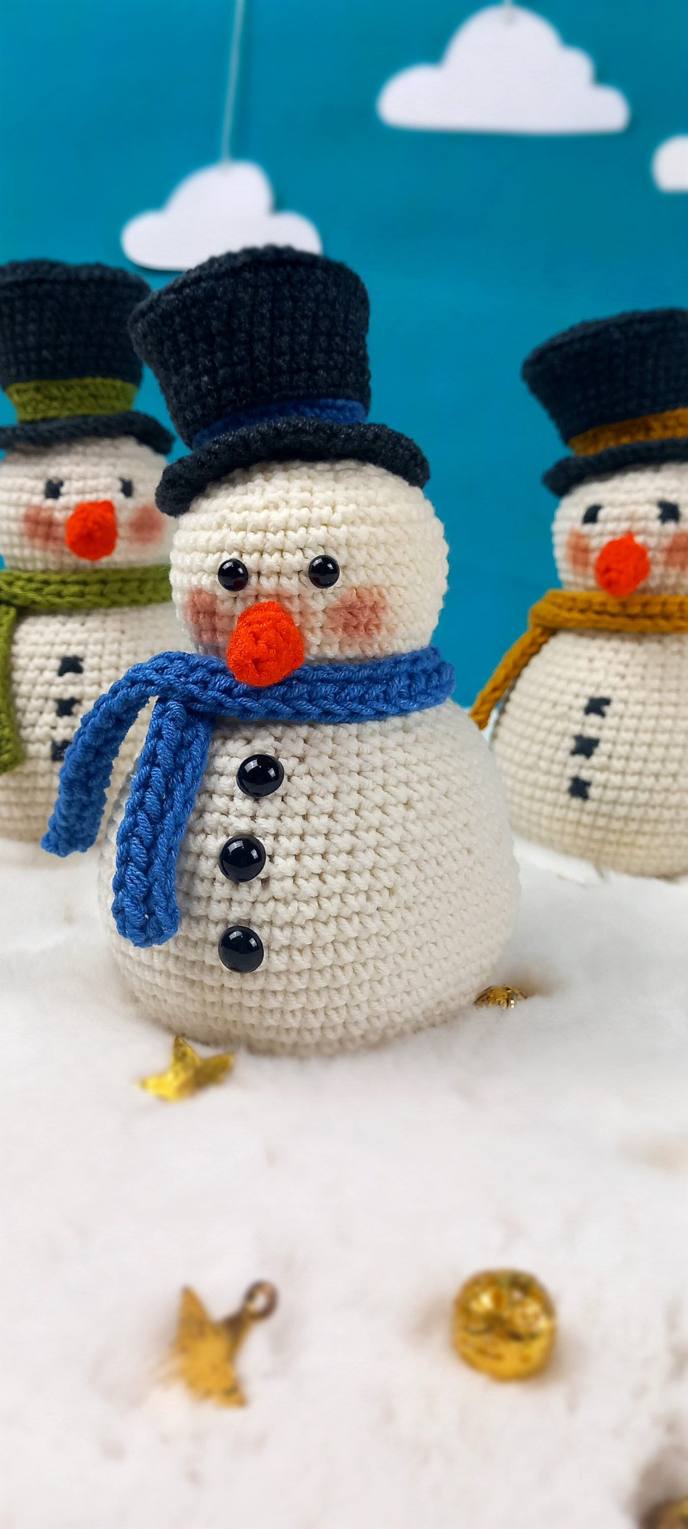 かぎ針編みの雪だるまの編み図、簡単なクリスマスあみぐるみ