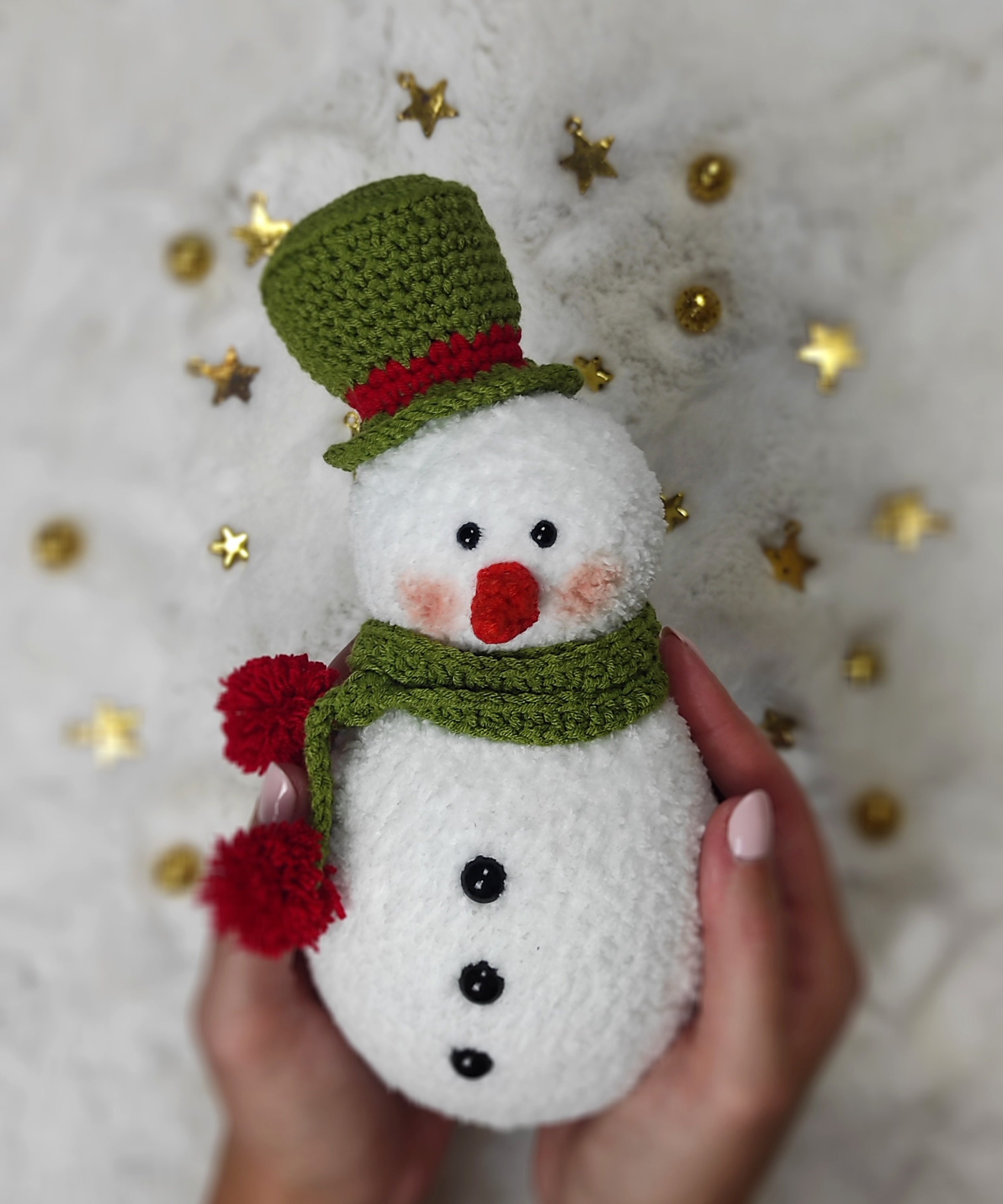 かぎ針編みの雪だるまの編み図、簡単なクリスマスあみぐるみ