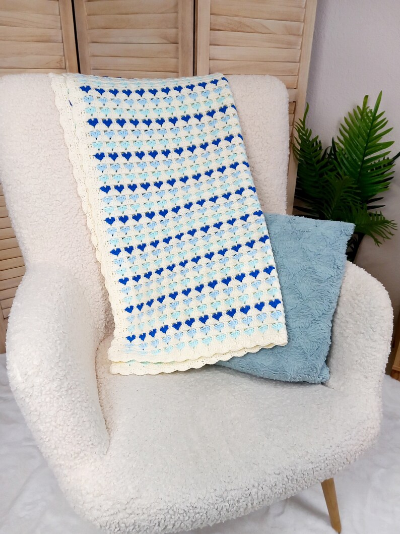 Handmade Baby Blue Hearts Blanket. Unique Hearts Afghan for Etsy