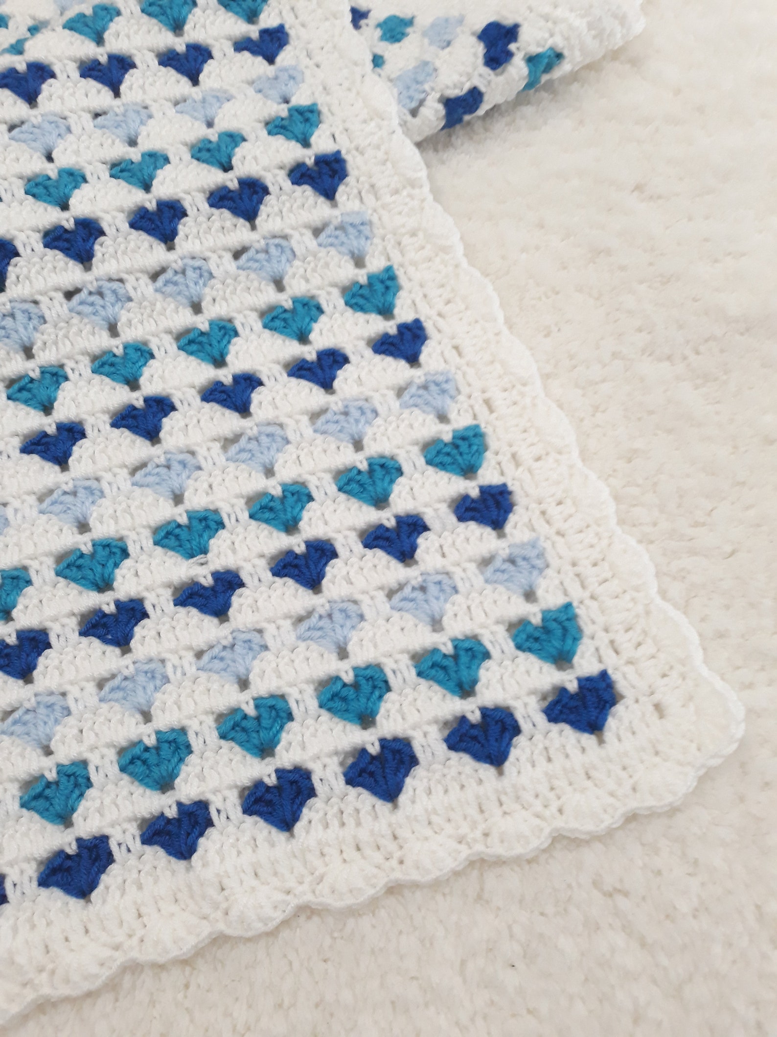 Handmade Baby Blue Hearts Blanket. Unique Hearts Afghan for Etsy