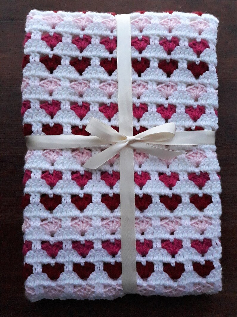 Handmade Red Pink Heart Baby Blanket. Heart Lapghan. Handmade | Etsy