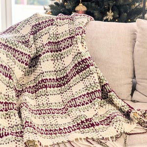 Plaid Crochet Blanket Pattern Tartan Afghan with Fringe. Gingham Xmas Throw