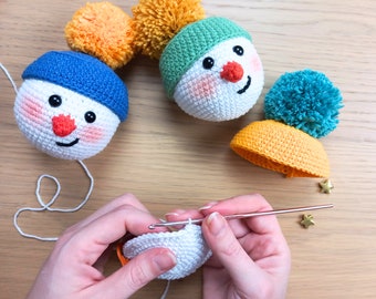 CROCHET PATTERN Snowman Ornaments / Christmas Tree Decoration / Easy Snowman Head Amigurumi