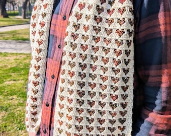 Crochet Heart Scarf Pattern, Easy Beginner Tutorial (English US PDF Pattern with Video)