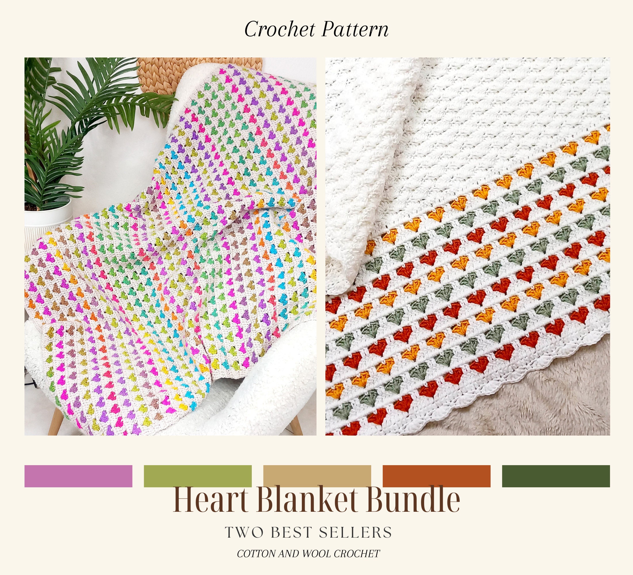 Crochet Blanket Pattern. Heart Baby Blanket Pattern. Easy Valentines Gift  Crochet Afghan. Modern Unique Love Heart Throw Handmade Blanket 