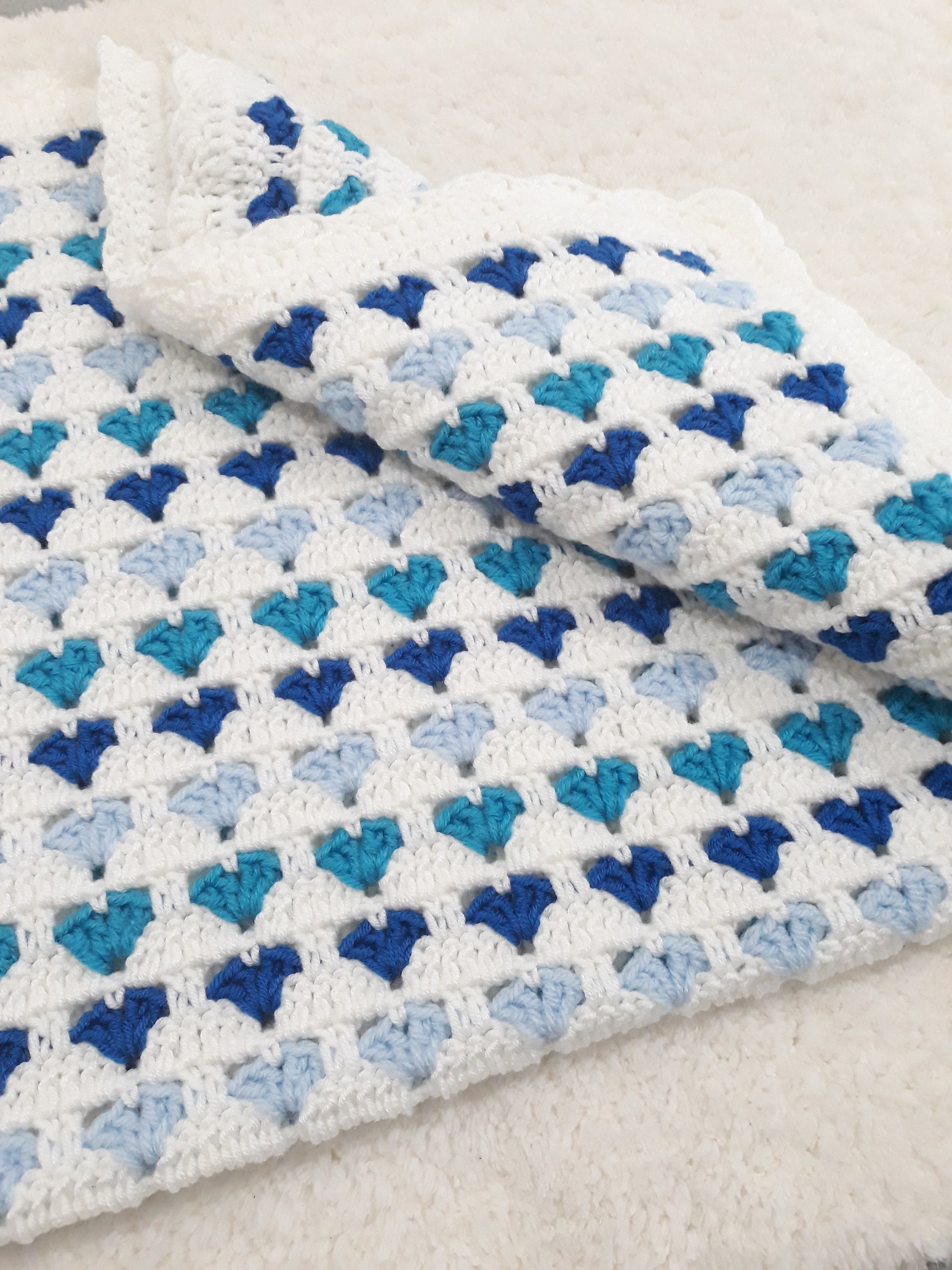 Handmade Baby Blue Hearts Blanket. Unique Hearts Afghan for Etsy
