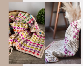 CROCHET PATTERN Heart Blankets Bundle / Unique Baby Afghan Design / Easy Valentine&#39;s Day Gift / Romantic Theme Crochet Throw Home Decor