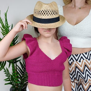 CROCHET PATTERN Gardenia Crop Top / Easy Spring Summer Top / Ruffle Sleeves Blouse