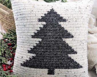Crochet Christmas Tree Pillow Cover Pattern, Scandinavian Style Cushion Case (English US PDF Pattern)