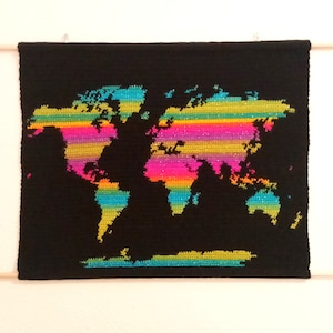 HÄKELMUSTER Tapisserie Weltkarte / Geographie Wandbehang Häkelanleitung / Einfache Nerd Geek Dekoration / Länder Karte Raumdekor