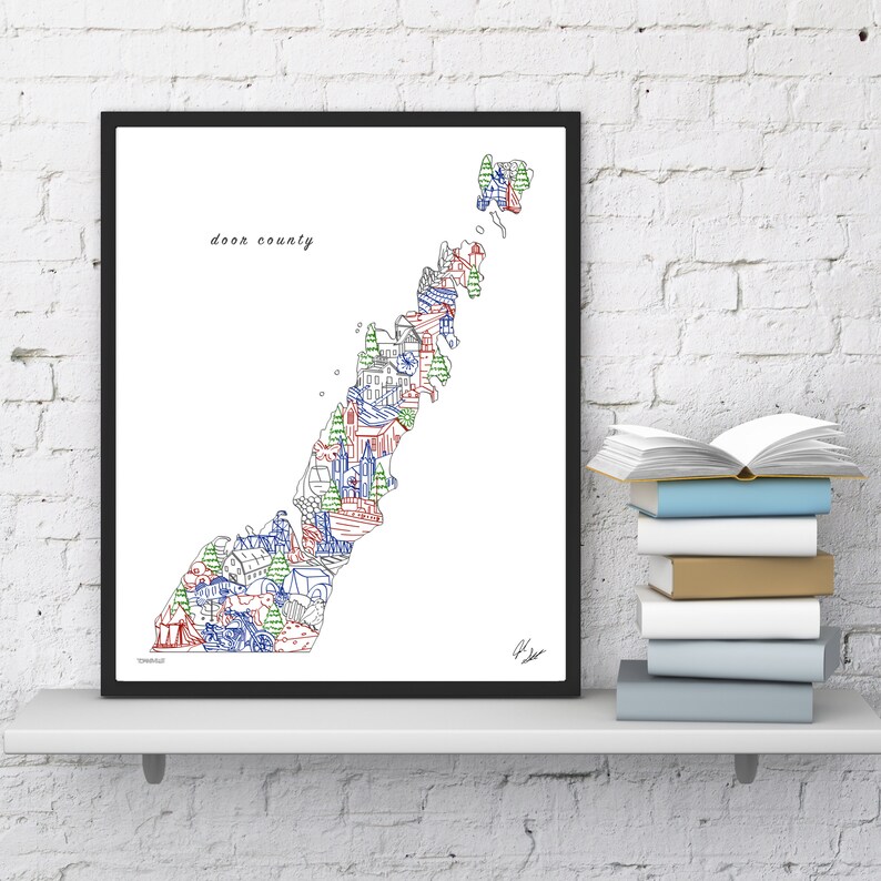Door County Wall Art Door County Map Print Wisconsin Etsy