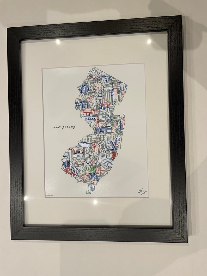 New Jersey Wall Art New Jersey Art Map Print Souvenir Gift Etsy