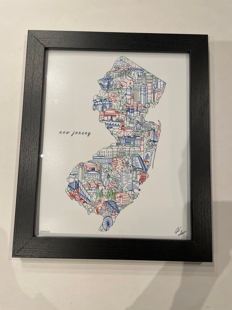 New Jersey Wall Art New Jersey Art Map Print Souvenir Gift Etsy
