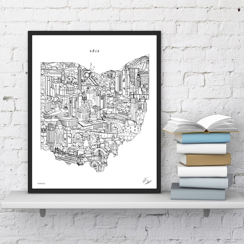 Ohio Wall Art Ohio Art Map Print Framed Art Ohio State Etsy