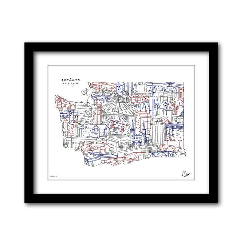 Spokane Washington Wall Art Skyline Print Souvenir Gift Etsy