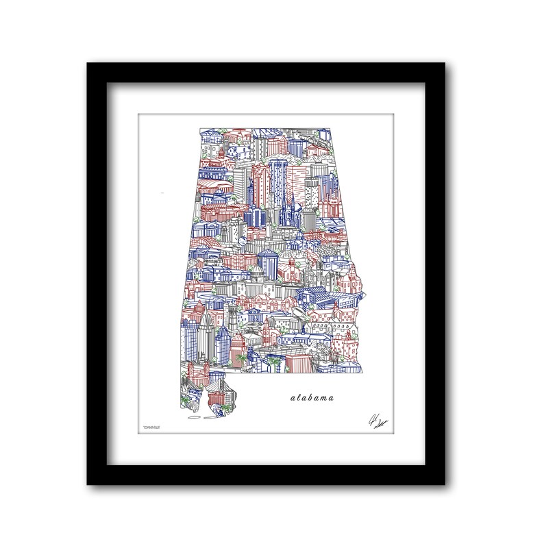 Alabama Wall Art Birmingham Skyline Art Alabama Print Etsy