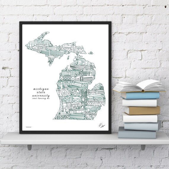 Michigan State University Wall Art Michigan State Graduation Etsy