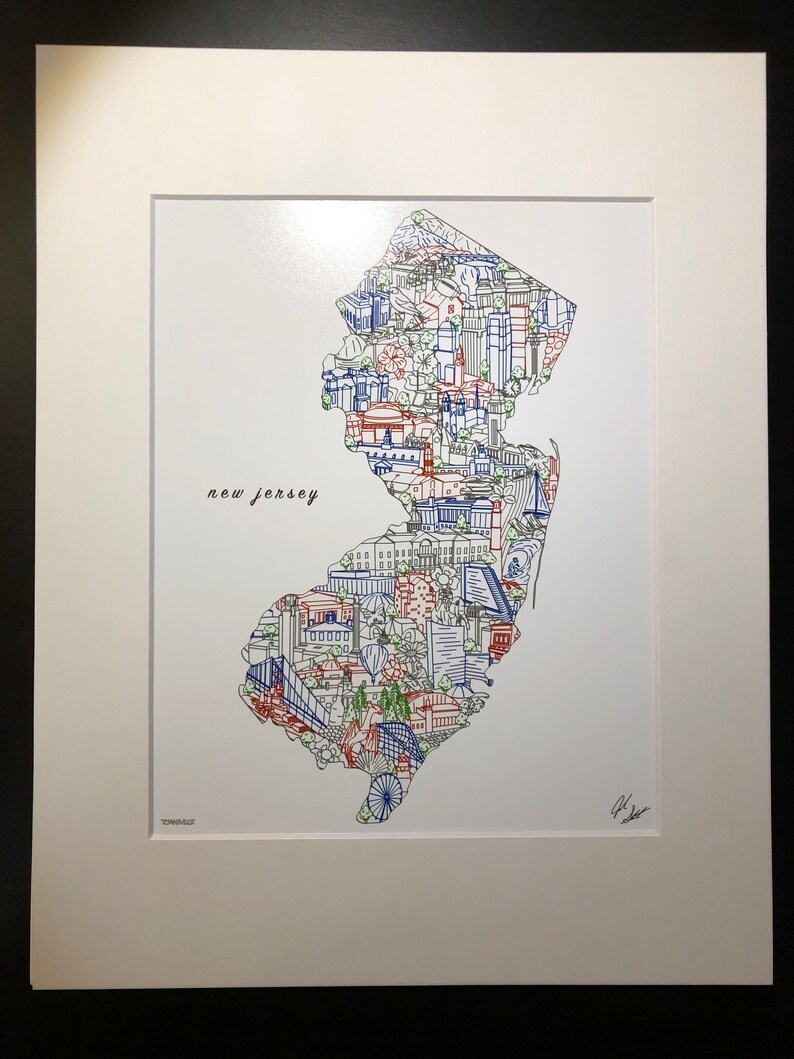 New Jersey Wall Art New Jersey Art Map Print Souvenir Gift Etsy