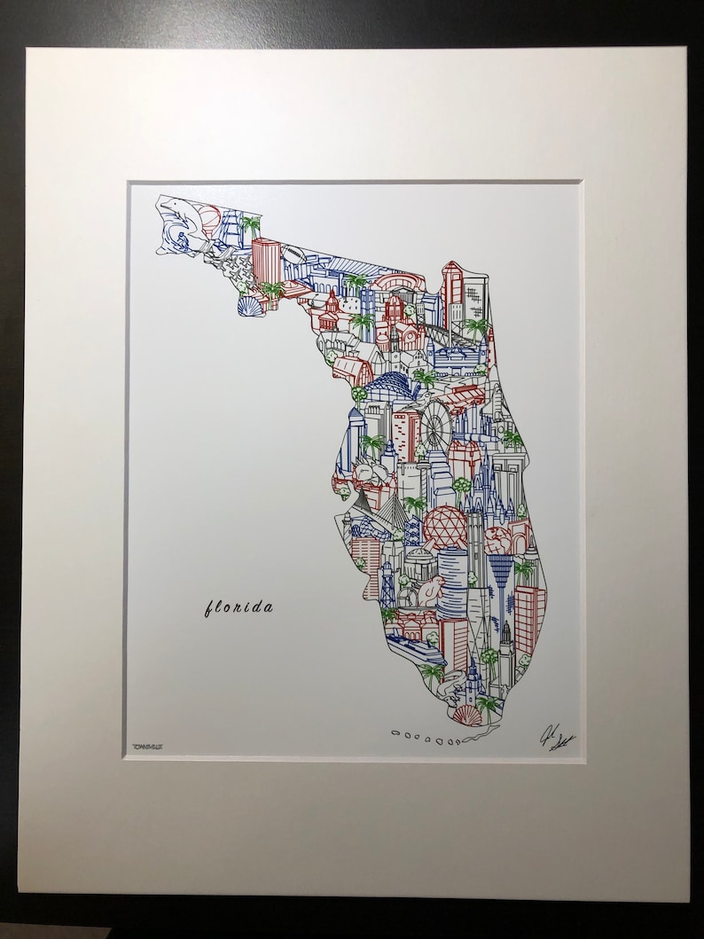Florida Wall Art Florida Map Print Wall Decor Framed Etsy