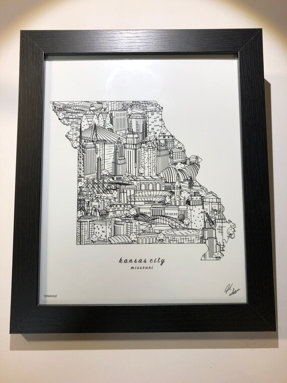 Kansas City Missouri Skyline Wall Art Map Print Kansas City Missouri Skyline Wall Art