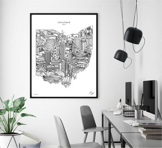 Cleveland Ohio Wall Art Cleveland Skyline Print Case Etsy