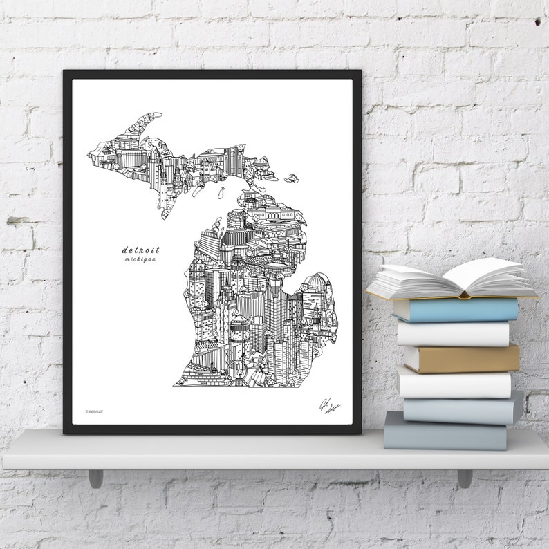 Detroit Michigan Wall Art Detroit Skyline Print Souvenir Etsy