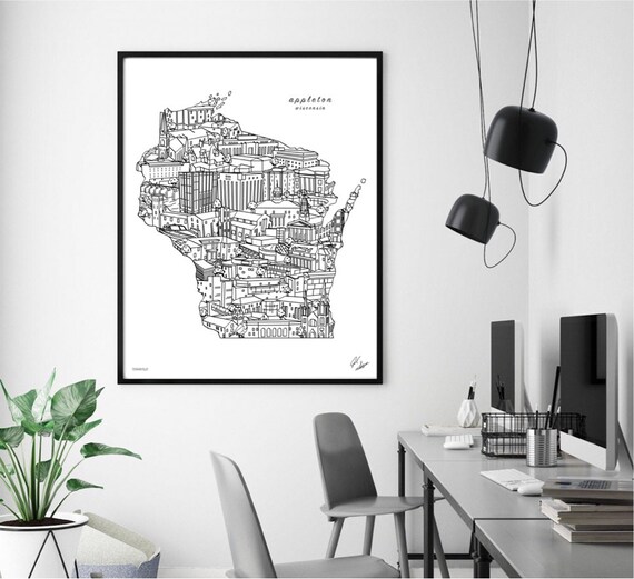 Appleton Wisconsin Wall Art Appleton Skyline Print Etsy