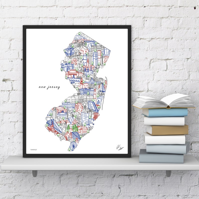 New Jersey Wall Art New Jersey Art Map Print Souvenir Gift Etsy