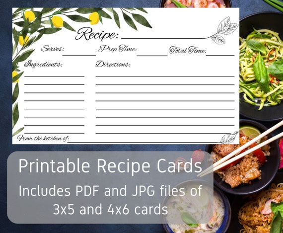 Printable Recipe Card Digital Recipe Card 3x5 and 4x6 - Etsy