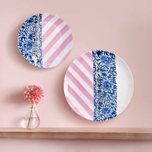 Striped blue and white decorative plate