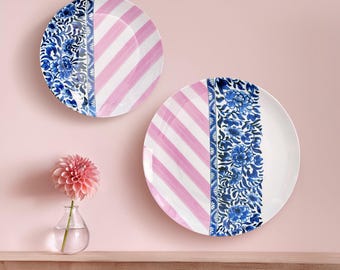 Striped blue and white decorative plate