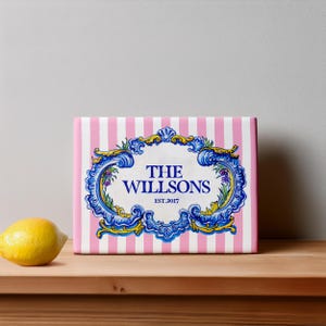 Personalized Portuguese Ceramic Tile: Azulejo Inspired Family Name Sign