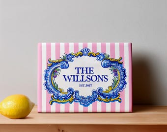 Personalized Portuguese Ceramic Tile: Azulejo Inspired Family Name Sign