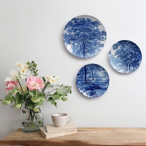 Quirky vintage style wall plate set of 3 (cobalt)
