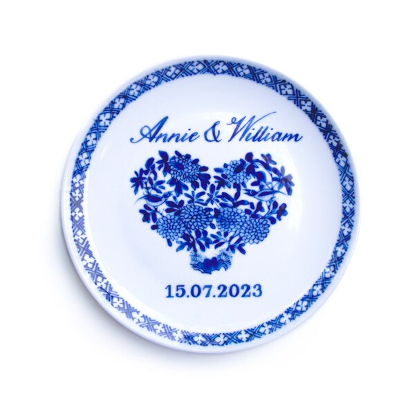 Blue and white personalised wedding plate GIFT PACKAGED