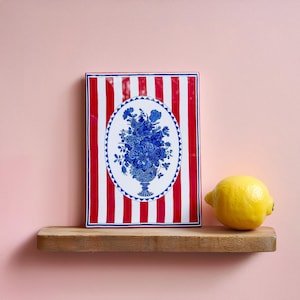 Striped red, blue and white china ceramic wall art