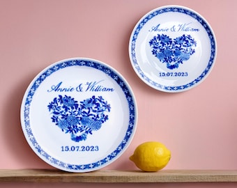 Blue and white personalised wedding plate GIFT PACKAGED