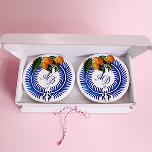 Monogram Coasters Set: Personalized Dutch Floral Ceramic Coasters