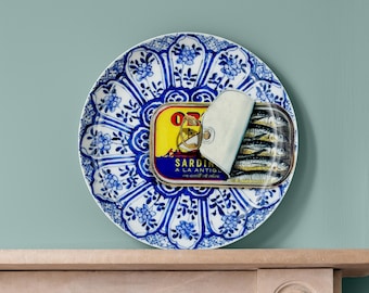 Sardines print maximalist wall plate, quirky home decor