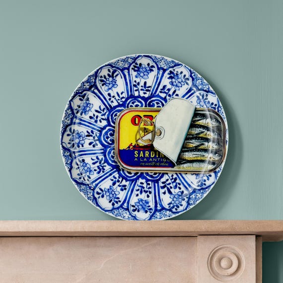 Sardines print maximalist wall plate, quirky home decor