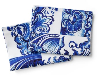 Blue and white porcelain printed kitchen tea towel