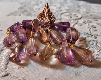 Handmade Filigree Earrings 18k Rose Gold Plated Silver, Ametrine, Zircons