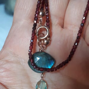 Rhodolite Garnet Choker, Labradorite Pendant, Green Amethyst, 18k Rose Gold Plated Silver